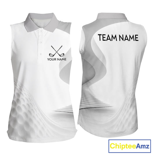 Personalized Golf Ball Womens Sleeveless Polo Shirt for Womens  Gray Golf Pattern Custom Name