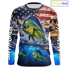 Load image into Gallery viewer, Personalized Dolphin Fish Patriotics Jersey Mahi Mahi Long Sleeve Fishing Shirt Apparel 