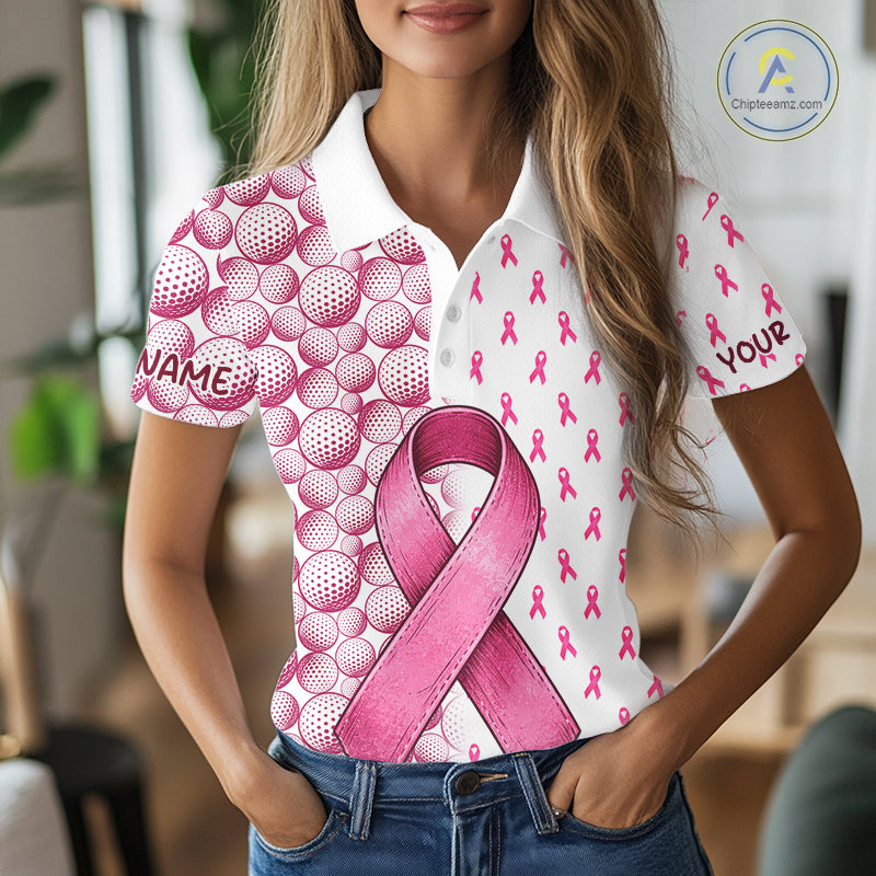 Personalized Pink Ribbons Pattern Golf Balls Breast Cancer Awareness Golf Attire For Womens NHT800