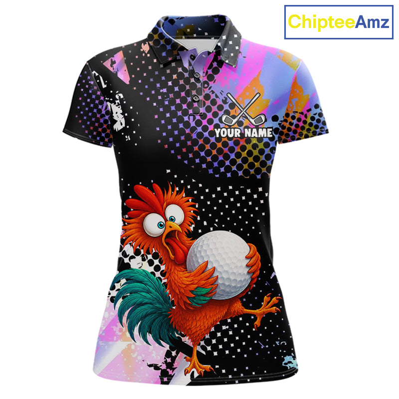 Custom Team Name Crazy Rooster Golf Polo Shirt  Personalized Womens Performance Golf Jersey