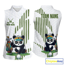 Load image into Gallery viewer, Custom Name Cool Panda Womens Sleeveless Golf Polo Shirt  Funny Bamboo Panda Golfing Apparel