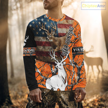 Load image into Gallery viewer, Deer Hunting Shirt Personalized 3D All Over Print Orange Camo With US Flag Hunting Clothes NHT156