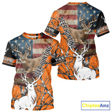 Load image into Gallery viewer, Deer Hunting Shirt Personalized 3D All Over Print Orange Camo With US Flag Hunting Clothes NHT156