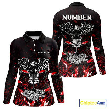 Personalized Disc Golf Polo Shirt With Eagle Design, Customizable Name, Unisex Sports Jersey For Womens |Red NHT810