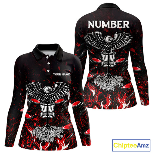 Personalized Disc Golf Polo Shirt With Eagle Design, Customizable Name, Unisex Sports Jersey For Womens |Red NHT810