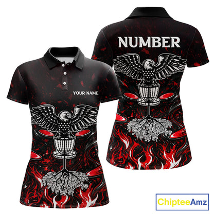 Personalized Disc Golf Polo Shirt With Eagle Design, Customizable Name, Unisex Sports Jersey For Womens |Red NHT810