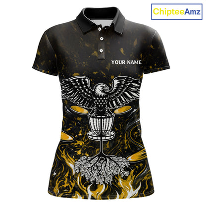 Personalized Womens Disc Golf Polo Shirt With Eagle Design, Customizable Name, Unisex Sports Jersey For Womens |Yellow NHT812