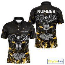 Load image into Gallery viewer, Personalized Mens Disc Golf Polo Shirt With Eagle Design, Customizable Name, Unisex Sports Jersey For Men|Yellow NHT812