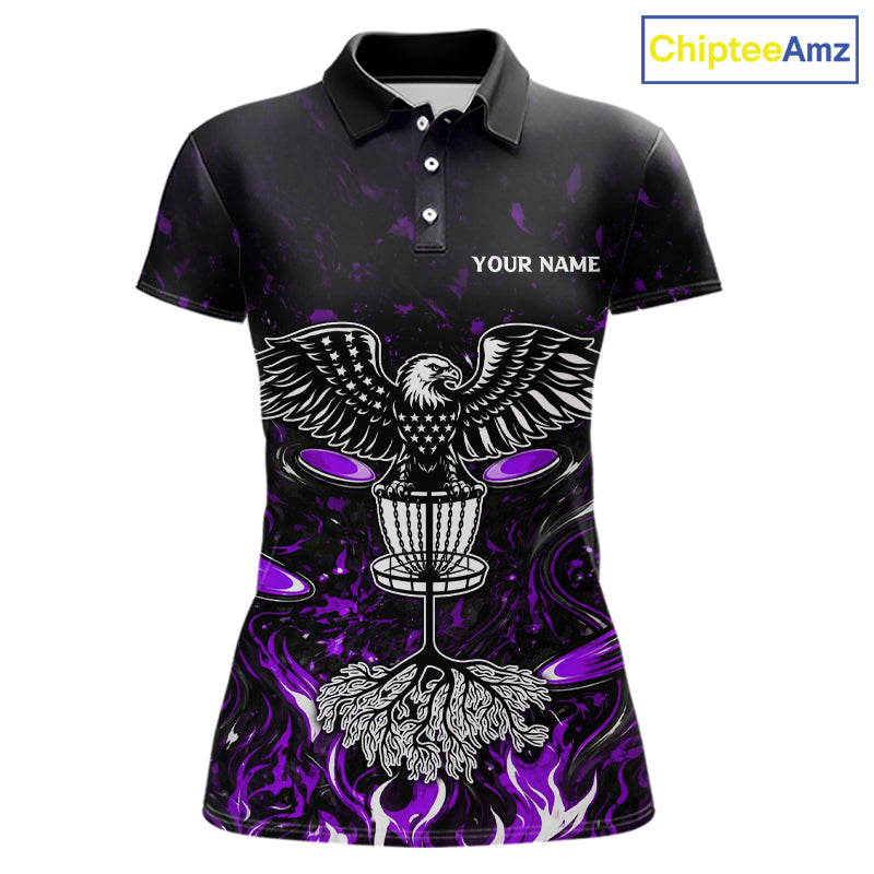 Personalized Womens Disc Golf Polo Shirt With Eagle Design, Customizable Name, Unisex Sports Jersey For Womens|Purple NHT813