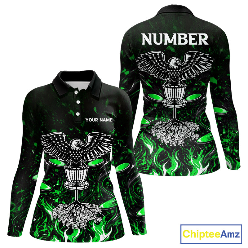 Personalized Womens Disc Golf Polo Shirt With Eagle Design, Customizable Name, Unisex Sports Jersey For Womens|Green NHT814