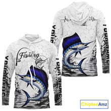 Load image into Gallery viewer, Custom Name Sailfish Fishing Long Sleeve Hooded Performance Shirt, Sailfish Gift For Men 