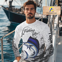 Load image into Gallery viewer, Custom Name Sailfish Fishing Long Sleeve Performance Shirt, Sailfish FIshing Jersey