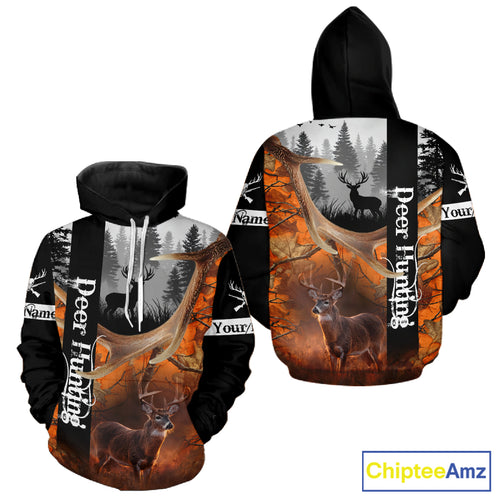 Deer Hunting Camo Custom Name 3D All Over Print Orange Black Best Hunting Clothes For Season NHT256