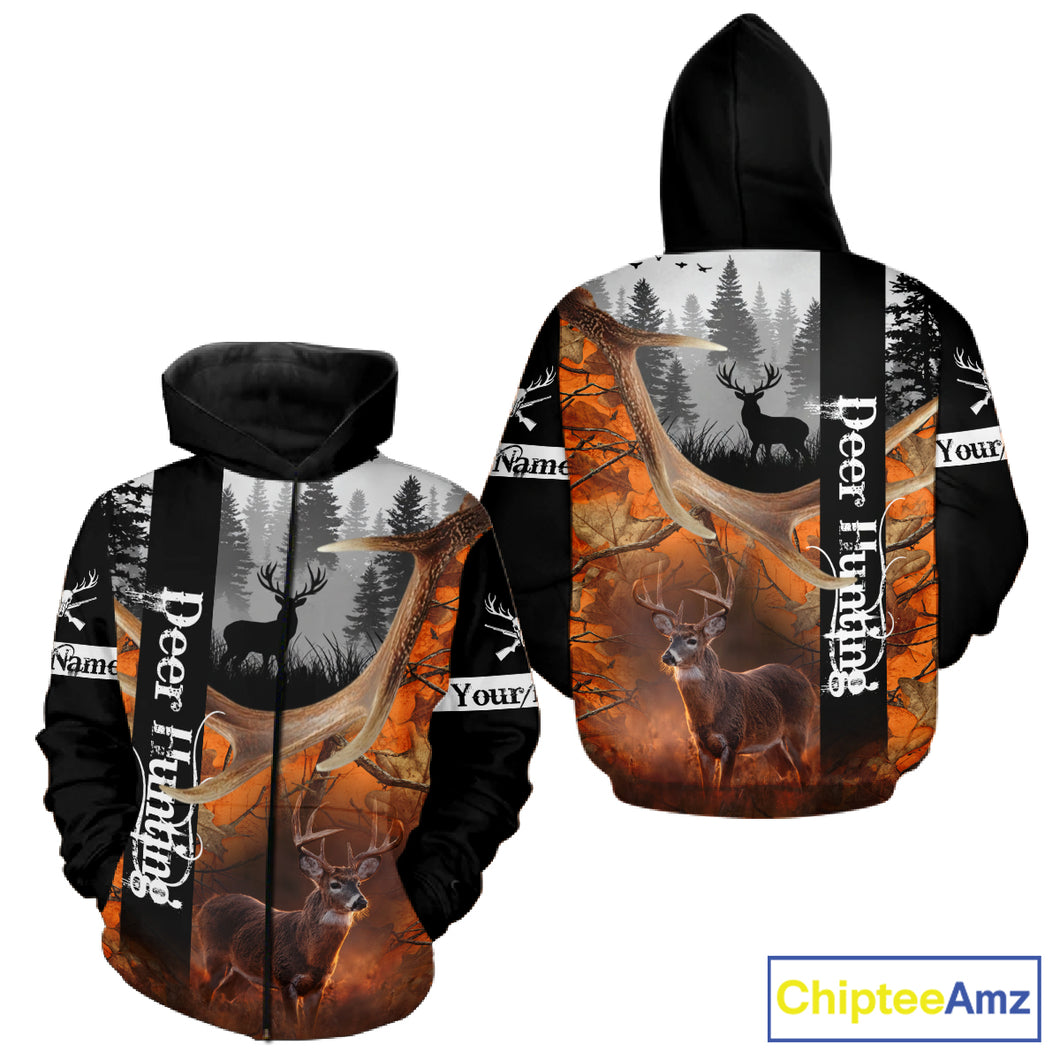 Deer Hunting Camo Custom Name 3D All Over Print Orange Black Best Hunting Clothes For Season NHT256