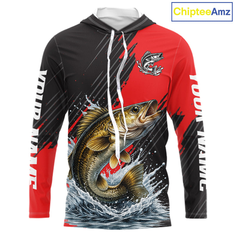 Walleye Fishing Long Sleeve Hooded Tournament Shirts, Personalized Walleye Fishing Jerseys NHT585