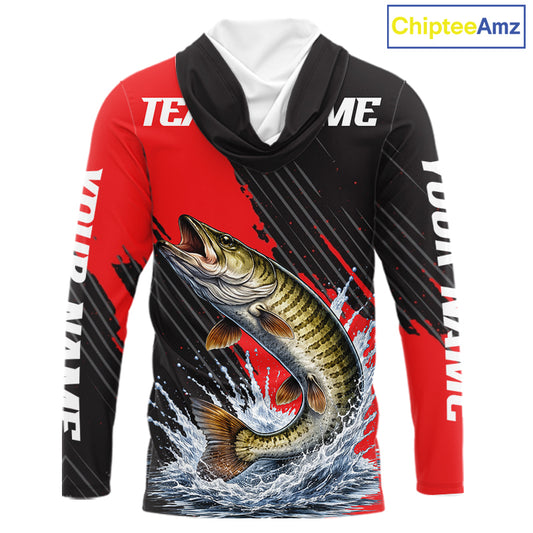 Hooded Musky Fishing Long Sleeve Tournament Shirts, Personalized Musky Fishing Jerseys NHT588
