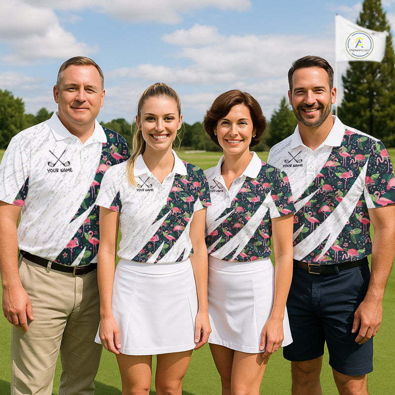 Flamingo Womens Golf Polo Shirts, Colorful Tropical Flamingo Pattern, Tropical Golf Shirt NHT590