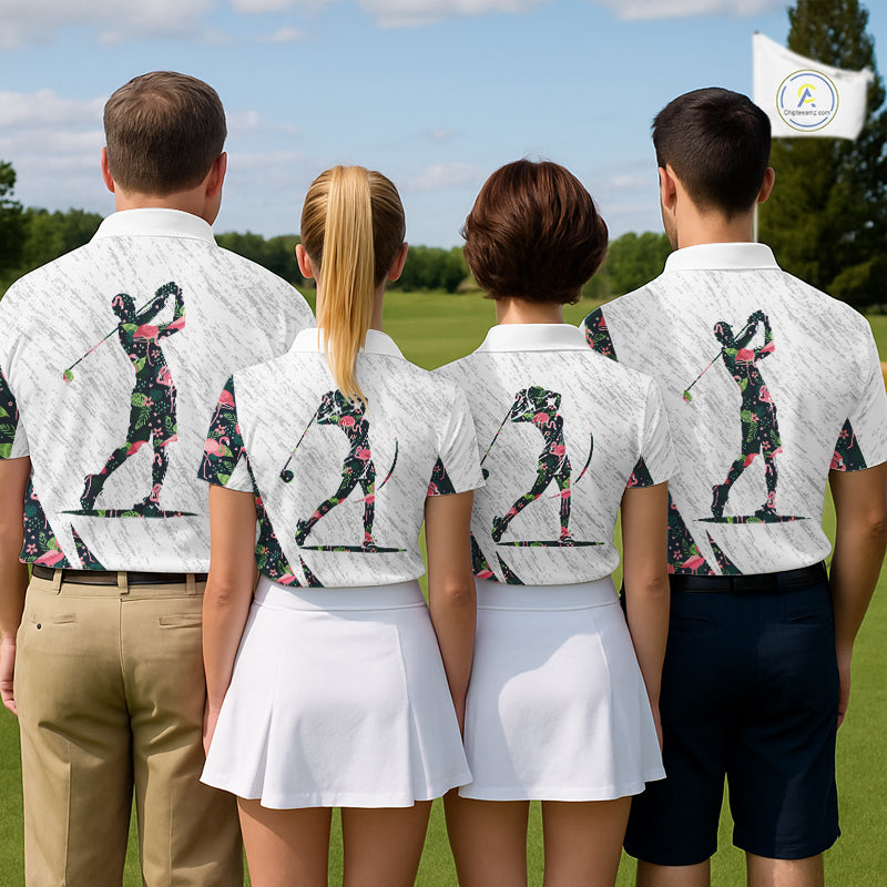 Flamingo Womens Golf Polo Shirts, Colorful Tropical Flamingo Pattern, Tropical Golf Shirt NHT590