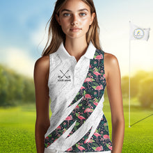 Load image into Gallery viewer, Flamingo Womens Sleeveless Golf Polo Shirts, Colorful Tropical Flamingo Pattern, Tropical Golf Shirt NHT590