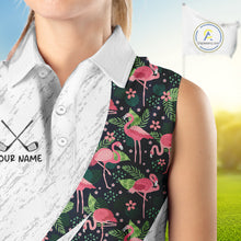 Load image into Gallery viewer, Flamingo Womens Sleeveless Golf Polo Shirts, Colorful Tropical Flamingo Pattern, Tropical Golf Shirt NHT590