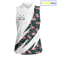 Load image into Gallery viewer, Flamingo Womens Sleeveless Golf Polo Shirts, Colorful Tropical Flamingo Pattern, Tropical Golf Shirt NHT590