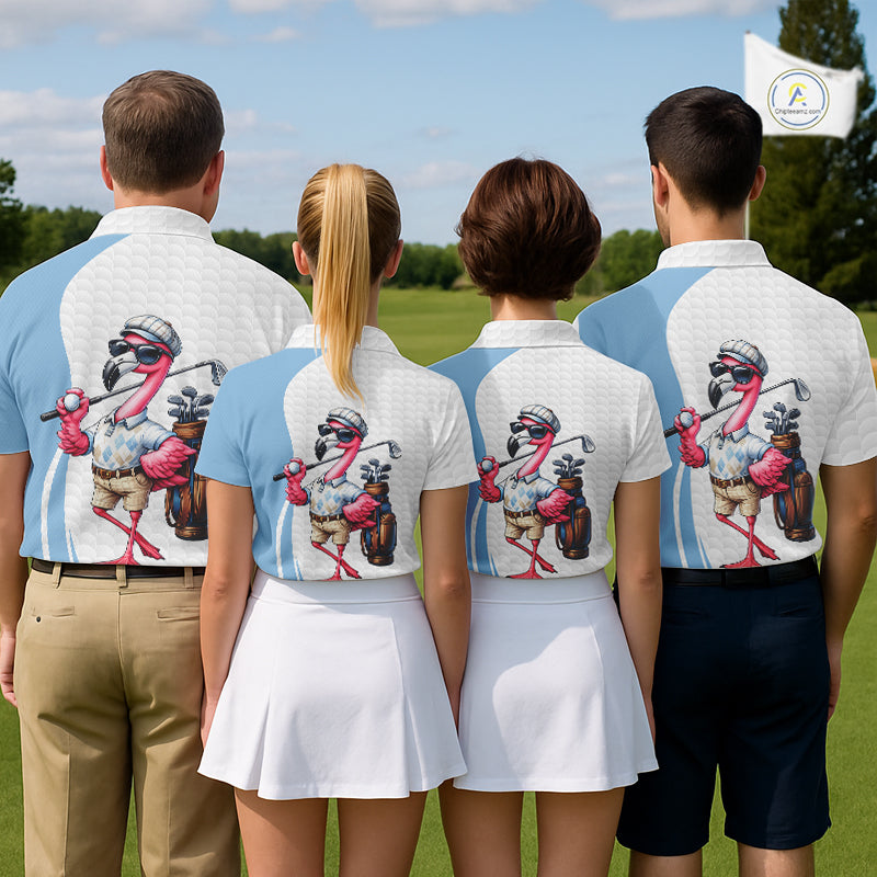Blue Funny Flamingo Polo Shirt For Womens, Golf Polo Shirts Custom Name, Flamingo Golf Shirts NHT594