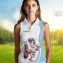 Load image into Gallery viewer, Blue Funny Flamingo Polo Shirt, Golf Polo Shirts Custom Name, Flamingo Golf Shirts NHT594