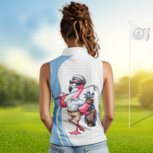 Load image into Gallery viewer, Blue Funny Flamingo Polo Shirt, Golf Polo Shirts Custom Name, Flamingo Golf Shirts NHT594