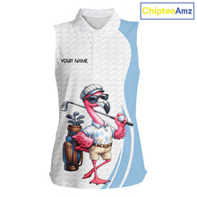 Load image into Gallery viewer, Blue Funny Flamingo Polo Shirt, Golf Polo Shirts Custom Name, Flamingo Golf Shirts NHT594