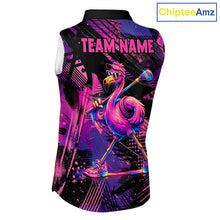 Load image into Gallery viewer, Funny Neon Flamingo Womens Sleeveless Golf Polo Shirt – Custom Personalized Golf Team Apparel 