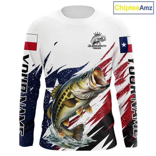 Custom Texas Flag Bass Fishing Shirts, Texas Bass Fishing Shirts Long Sleeve For Team NHT602