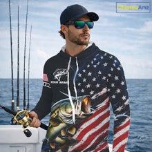 Load image into Gallery viewer, Bass Fishing Shirts Long Sleeve Hooded American USA Flag Camo Custom Name, Fishing Jersey For Men NHT959