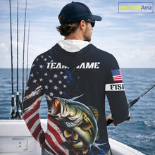 Load image into Gallery viewer, Bass Fishing Shirts Long Sleeve Hooded American USA Flag Camo Custom Name, Fishing Jersey For Men NHT959