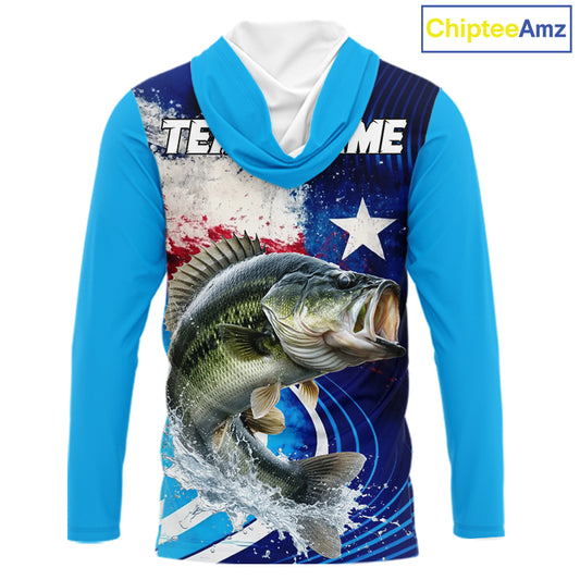 Largemouth Bass Fishing Shirts Long Sleeve Hooded Texas Flag Custom Name Team Name, Fishing Gift NHT608