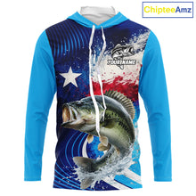 Load image into Gallery viewer, Largemouth Bass Fishing Shirts Long Sleeve Hooded Texas Flag Custom Name Team Name, Fishing Gift NHT608