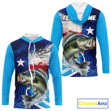 Load image into Gallery viewer, Largemouth Bass Fishing Shirts Long Sleeve Hooded Texas Flag Custom Name Team Name, Fishing Gift NHT608