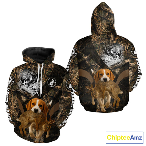 Personalized Rabbit Hunting Beagle Dog Camouflage Custom Name 3D Shirts, Rabbit Hunting Gifts NHT326