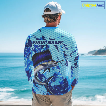 Custom Sailfish Saltwater Fishing Jerseys, Sailfish Fishing Shirts Long Sleeve For Men NHT617
