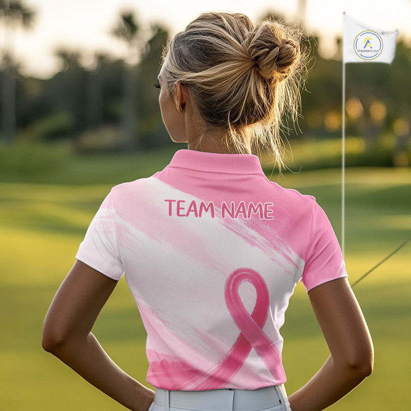 Custom Women's Golf Polo Shirt - Breast Cancer Awareness Pink Ribbon Performance Jersey