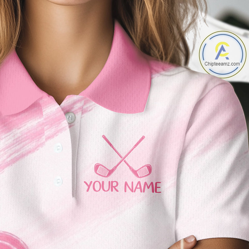 Custom Women's Golf Polo Shirt - Breast Cancer Awareness Pink Ribbon Performance Jersey