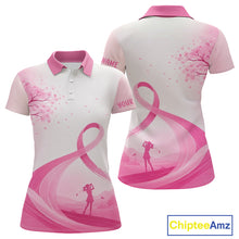 Load image into Gallery viewer, Breast Cancer Awareness Pink Ribbon Golf Polo &amp; Cherry Blossom Personalized Name Lady Golfer