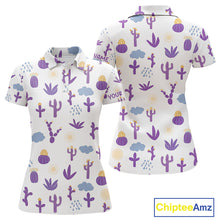 Load image into Gallery viewer, Custom Purple Cactus Women's Golf Polo Shirt - Personalized Desert Pattern Performance Golf Jersey