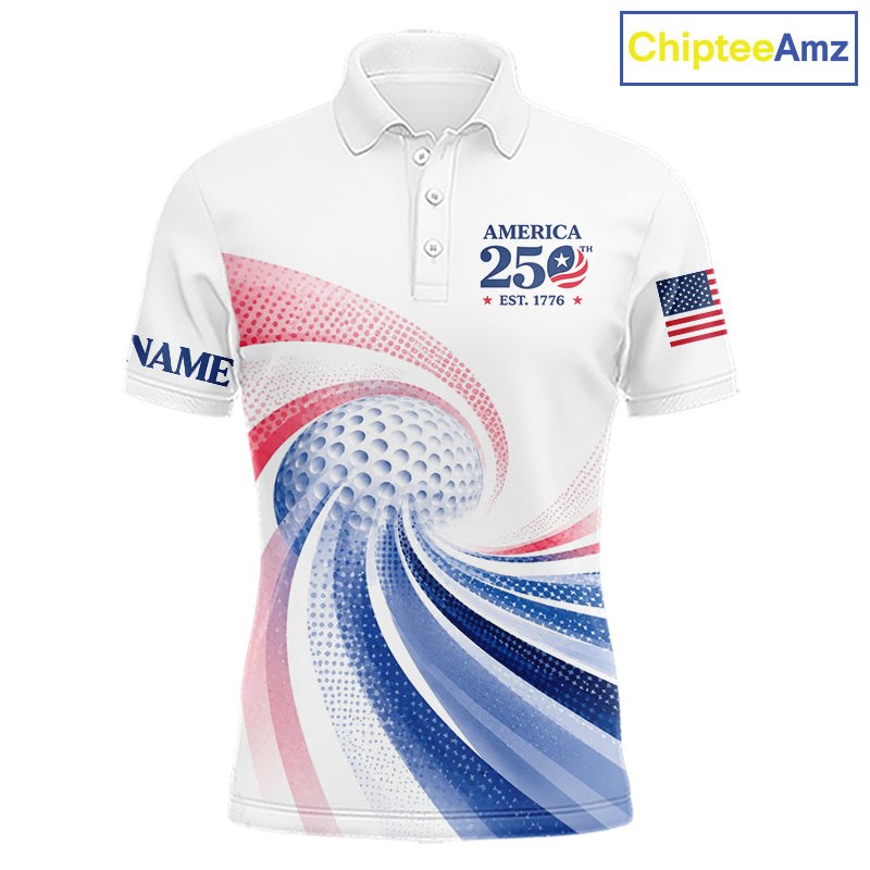 Custom America 250Th Anniversary Men's Golf Polo - Patriotic USA Flag Personalized Performance Jersey NHT981 - Men's Long ...