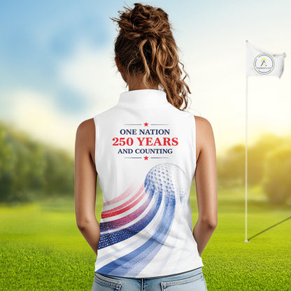 Custom America 250Th Anniversary Women's Sleeveless Golf Polo - Patriotic USA Flag Personalized Performance Jersey