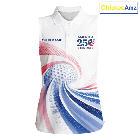 Custom America 250Th Anniversary Women's Sleeveless Golf Polo - Patriotic USA Flag Personalized Performance Jersey NHT981 ...