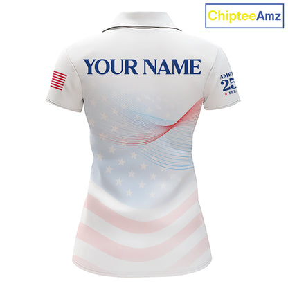 Personalized America 250 Years Shirt Custom Name Patriotic USA Stars Women's Polo Golf Shirt NHT983 - Women's Short Sleeve...