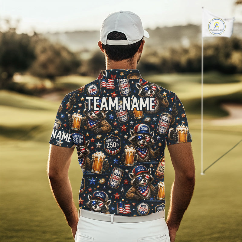 Person wearing a colorful shirt with 'TEAM NAME' on a golf course