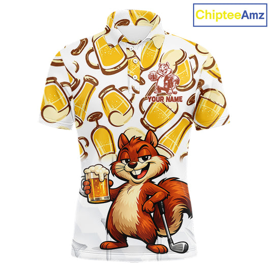 Custom Funny Squirrel Men's Golf Polo Shirts - Personalized Beer Lover Performance Jersey NHT986 - Men's Long Sleeve Polo
...