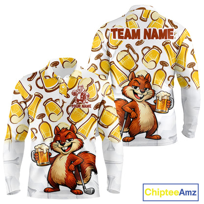 Custom Funny Squirrel Men's Golf Polo Shirts - Personalized Beer Lover Performance Jersey