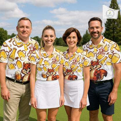 Custom Funny Squirrel Men's Golf Polo Shirts - Personalized Beer Lover Performance Jersey